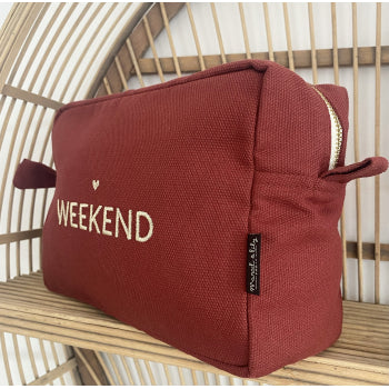 Grande Trousse De Toilette Brodée "Weekend" Lie De Vin Marcel & Lily