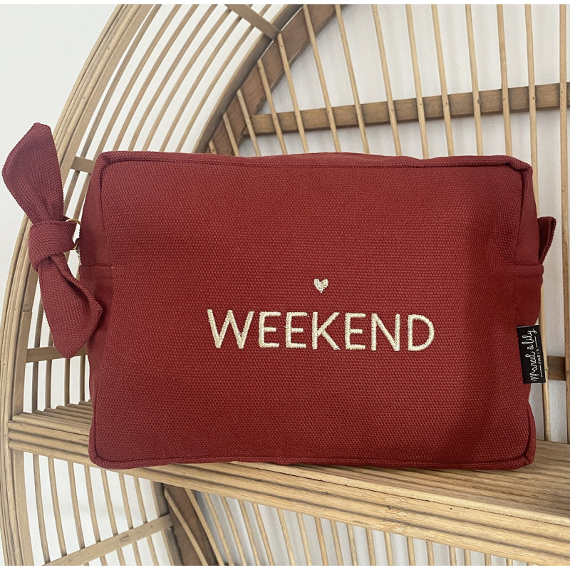 Grande Trousse De Toilette Brodée "Weekend" Lie De Vin Marcel & Lily