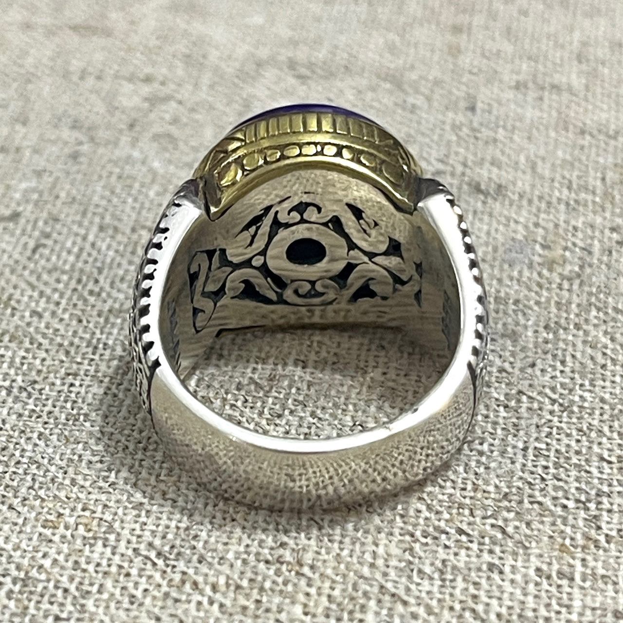 BAGUE Argent et Laiton avec Pierre Semi-Précieuse CHAROITE JALAN JALAN