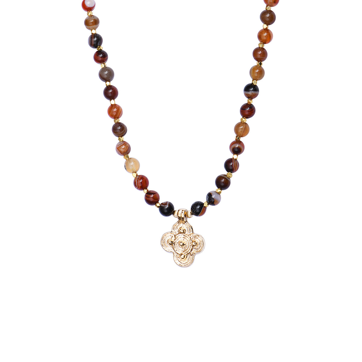 Collier Dame plaqué or agates