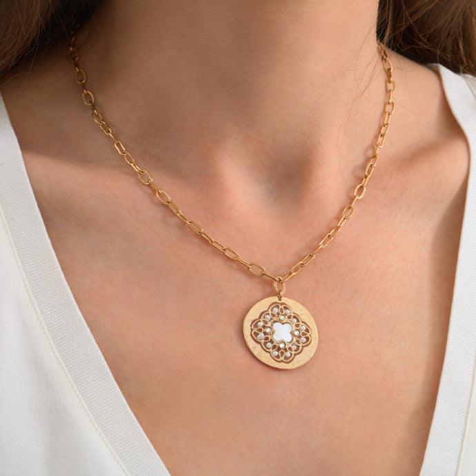 Collier ANGELIQUE chaîne romantique nacre perles de rivière I blanc SATELLITE