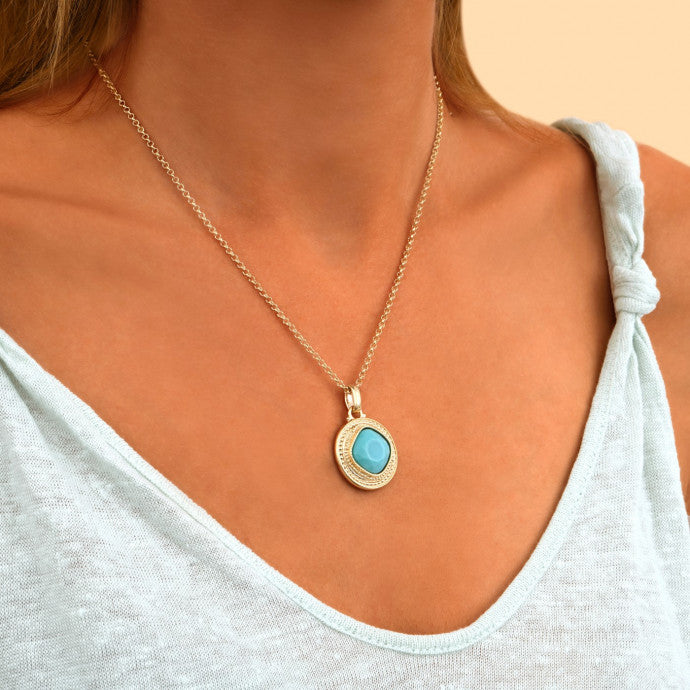 Collier LOUISE pendentif fantaisie cabochon I turquoise SATELLITE