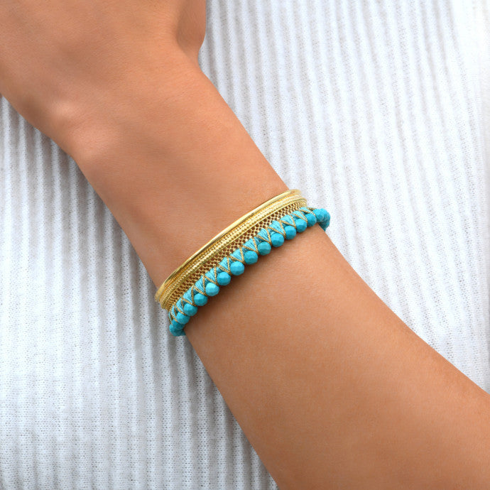 Bracelet manchette SILMA ajustable bohème filigranes pierres dures I turquoise SATELLITE