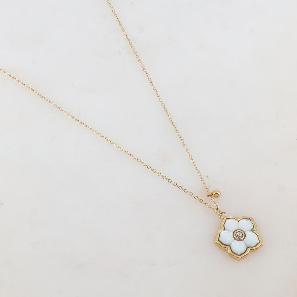 Collier Dame ACIER FLEUR NACRE Blanche