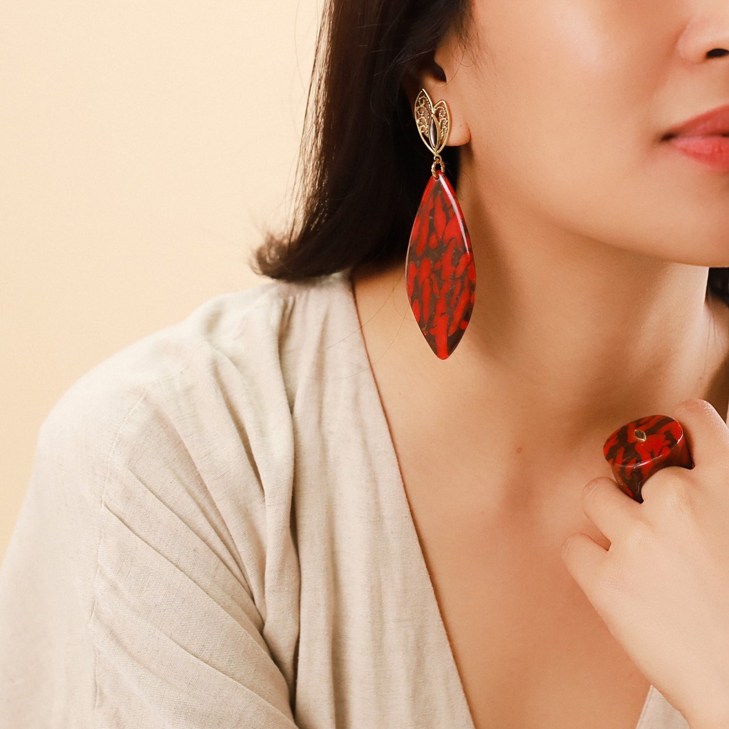 GRANDE BOUCLES D'OREILLES ROUGE Collection Gaia NATURE BIJOUX