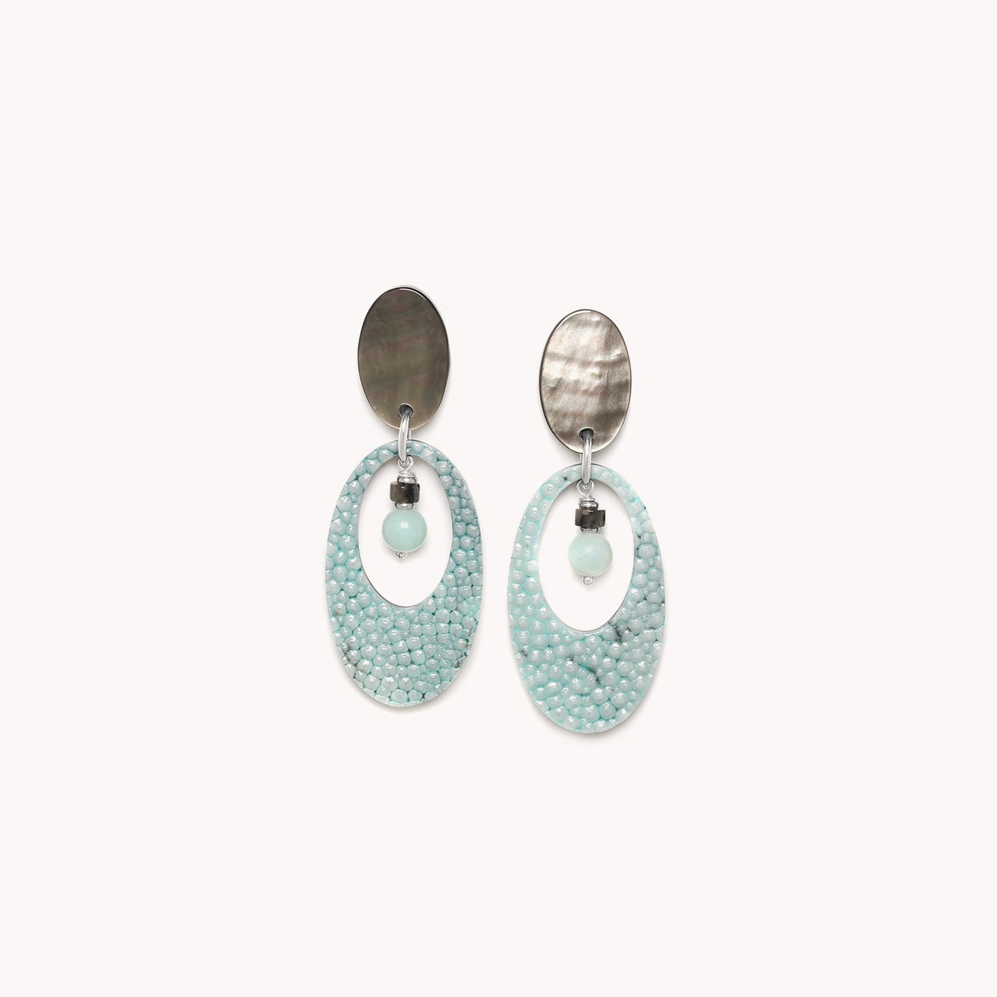 BOUCLES D'OREILLES POUSSOIR 2 ÉLÉMENTS OVALES Collection Ko tao Nature Bijoux