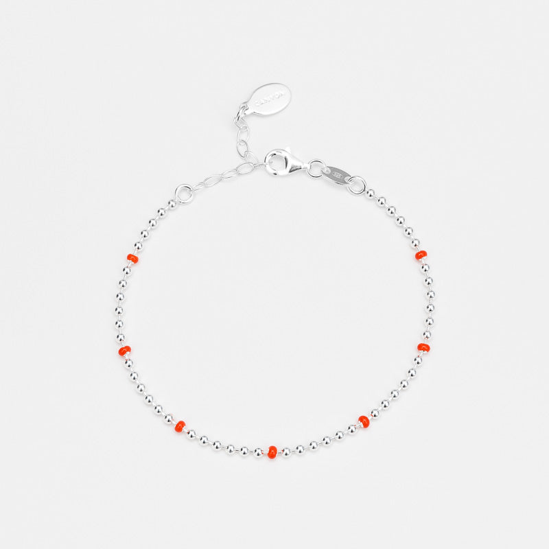 BRACELET EN ARGENT MICROBOULES LAQUE ROUGE ORANGE CANYON