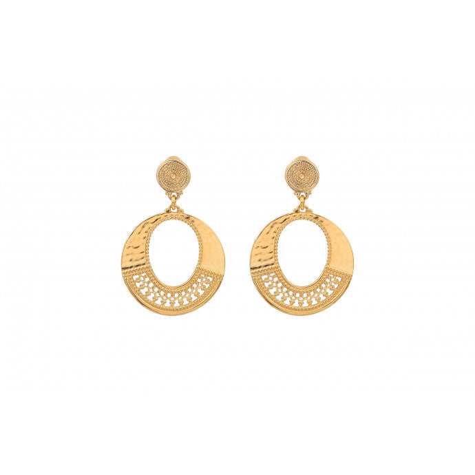 Boucles d'oreilles percées modernes métal doré martelé I doré SATELLITE
