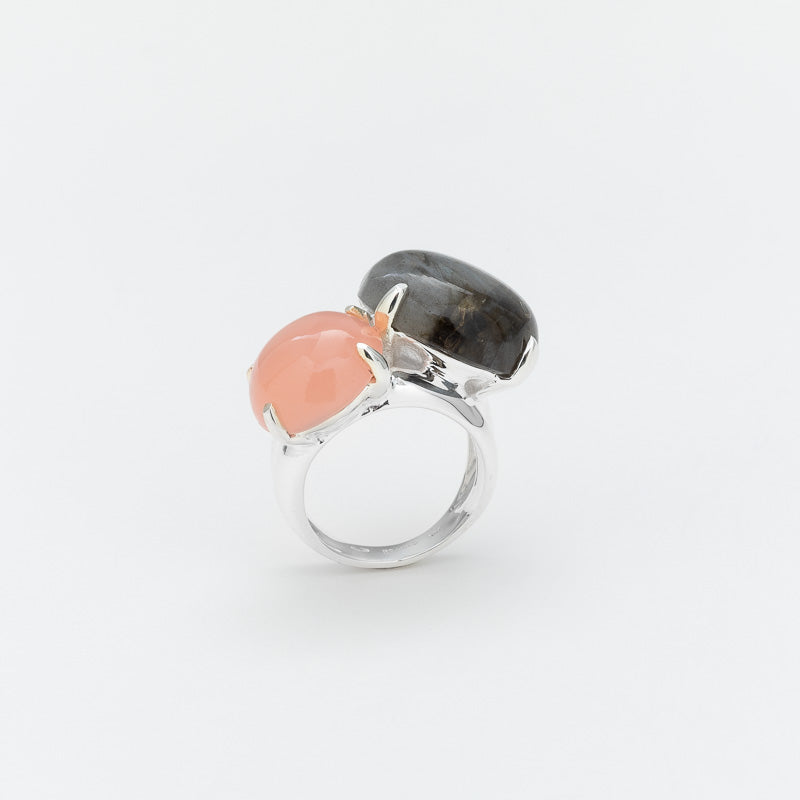 BAGUE EN ARGENT COMPOSEE DE 2 CABOCHONS CANYON