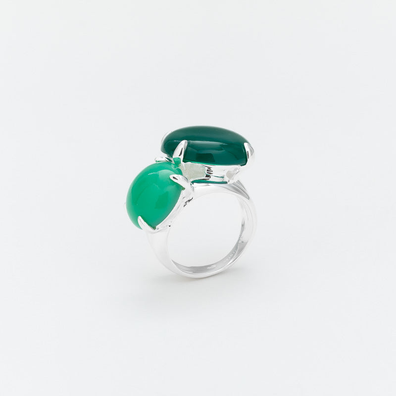 BAGUE EN ARGENT COMPOSEE DE 2 CABOCHONS vert CANYON