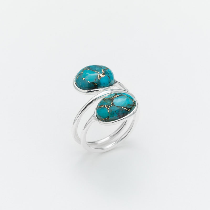 BAGUE EN ARGENT COMPOSEE DE 2 CABOCHONS DE COPPER TURQUOISE CANYON