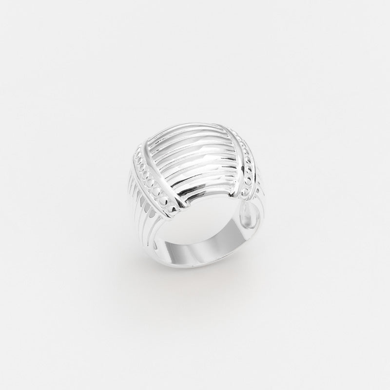 BAGUE LARGE ANNEAU BOMBE EN ARGENT AVEC DES STRIES CANYON