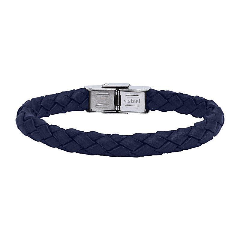 BRACELET CUIR TRESSE ET ACIER HECTOR MARINE ELDEN