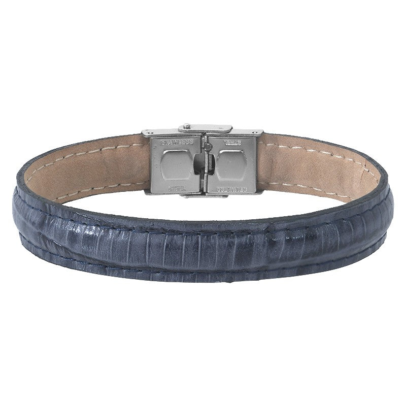 BRACELET ACIER ET CUIR IMPRESSION REQUIN BA27/19MARINE