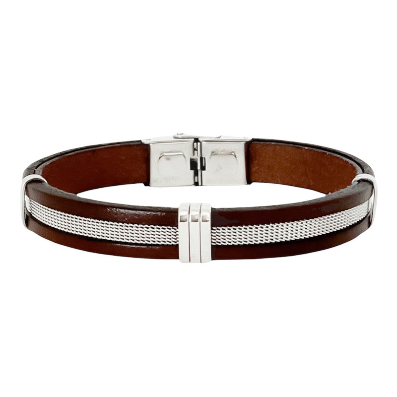 BRACLET ACIER ET CUIR PHILIPPE BA17/21-MS-20