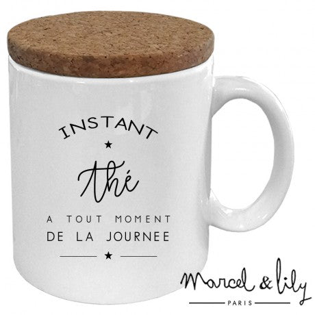 MUG AVEC SON COUVERCLE EN LIÈGE "INSTANT THÉ" Marcel & Lily