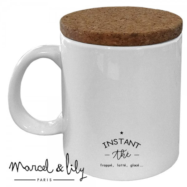 MUG AVEC SON COUVERCLE EN LIÈGE "INSTANT THÉ" Marcel & Lily