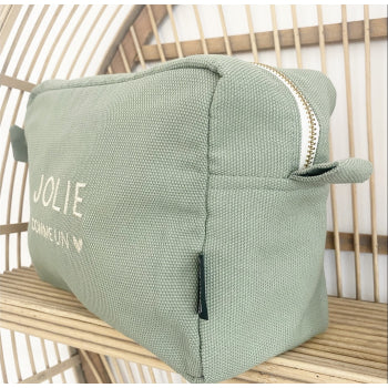 Grande Trousse De Toilette Brodée "Jolie Comme Un Cœur" Sauge  Marcel & Lily