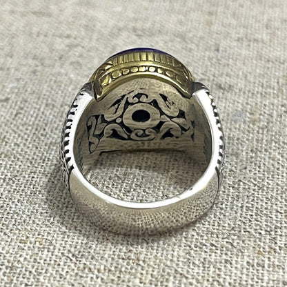 BAGUE  Argent et Laiton avec Pierre Semi-Précieuse  CHAROITE  JALAN JALAN