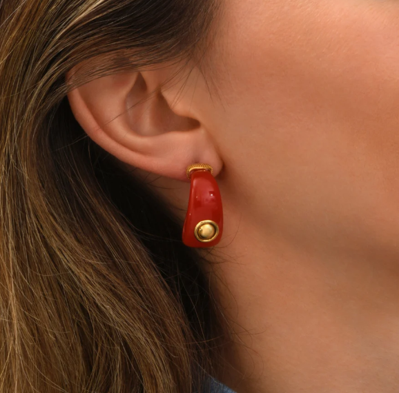 Boucles d’oreilles fines tiges percées Masseria - corail SATELLITE