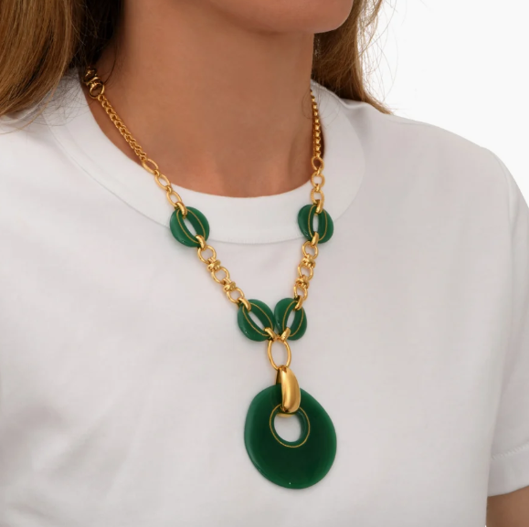 Collier sautoir chaîne Masseria - vert SATELLITE