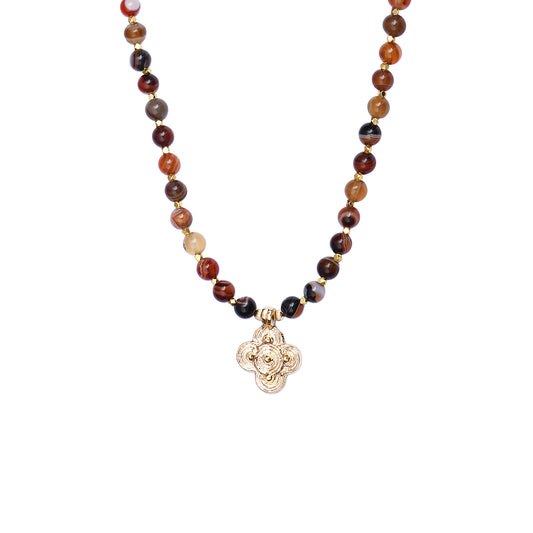 Collier Dame plaqué or agates