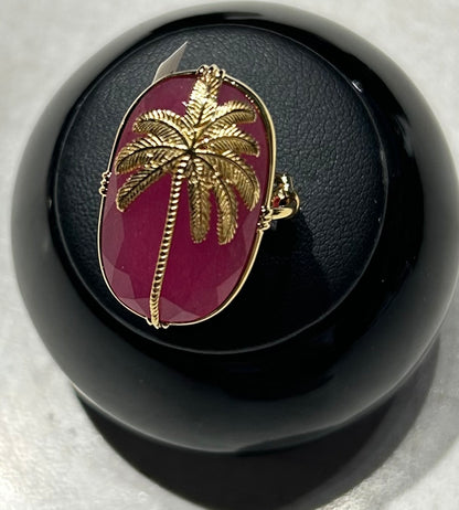 BAGUE femme PALMIER  Au Fil DE LO Quartz fraise