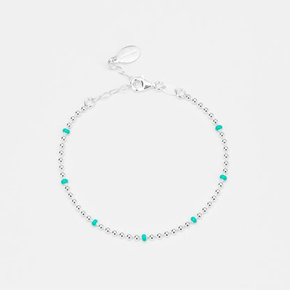BRACELET EN ARGENT MICROBOULES  LAQUE VERTE