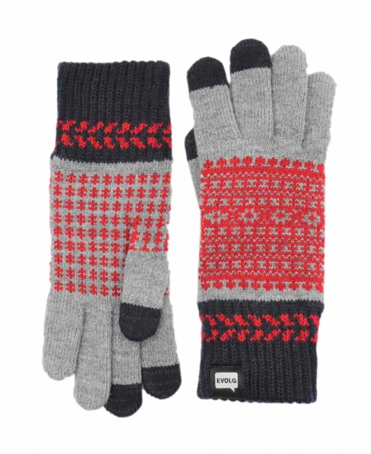 FLEUR - GANTS ORIGINAUX EN MAILLE GRIS ROUGE MARINE EVOLG