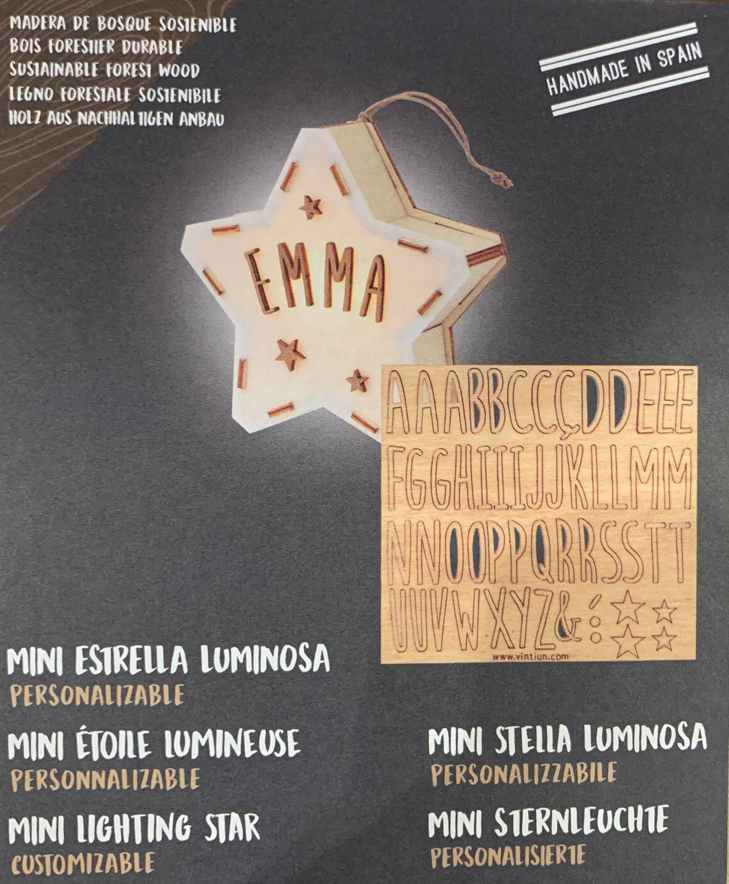ETOILE BOIS lumineuse personnalisable petit modèle