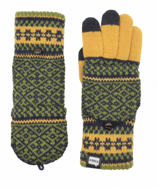 MIT - GANTS TACTILES TRANSFORMABLES MOUTARDE OLIVE EVOLG