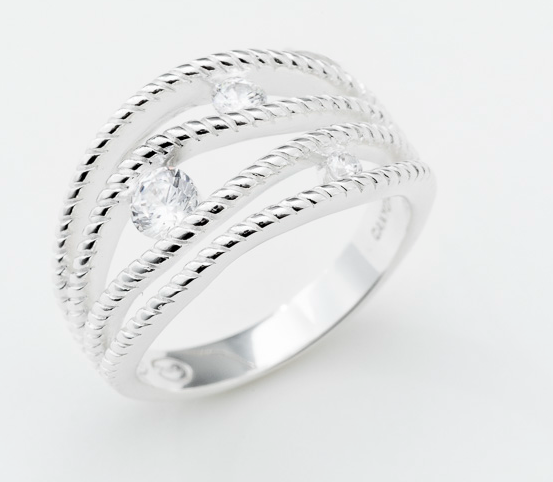 Bague argent FORMÉE DE 4 ANNEAUX GRAVÉS ET ESPACÉS DÉCORÉS DE 3 pierres CANYON