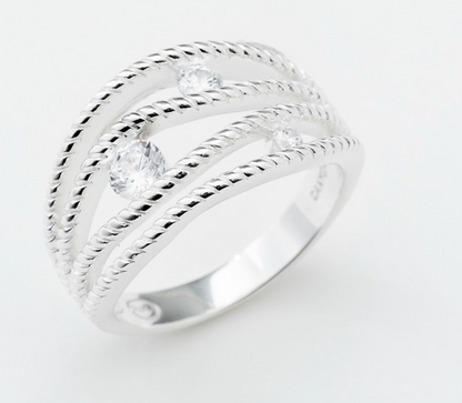 Bague argent FORMÉE DE 4 ANNEAUX GRAVÉS ET ESPACÉS DÉCORÉS DE 3 pierres CANYON