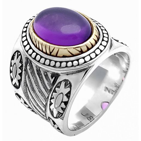 Bague argent & laiton avec pierre semi-précieuse Amethyste du Brésil JALAN JALAN