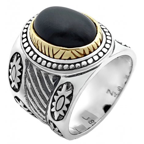 Bague argent & laiton avec pierre semi-précieuse Onyx du Mexique JALAN JALAN