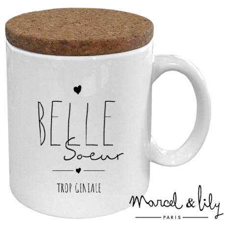 MUG AVEC SON COUVERCLE EN LIÈGE "BELLE SOEUR" Marcel & Lily